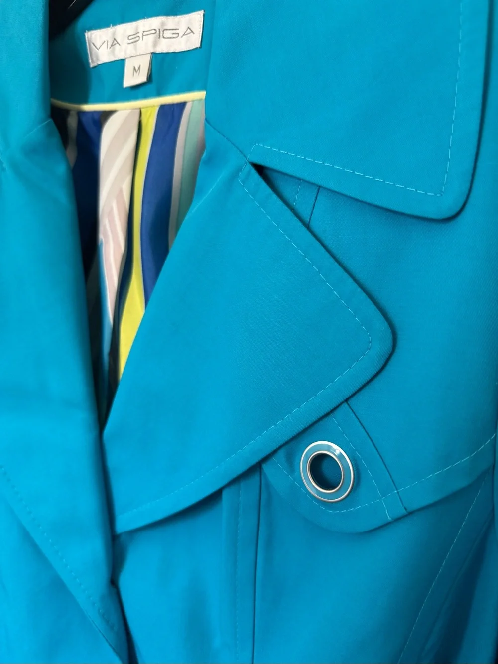 NEW WITH TAGS! Turquoise double breasted Via Spiga Raincoat jacket, Sz M - Picture 3 of 7